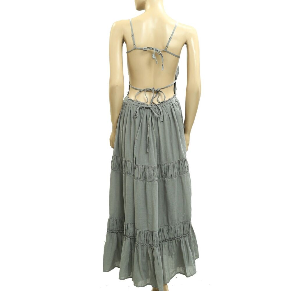 NWT Free People Olive Green Tiered Maxi Dress - Picture 7 of 9